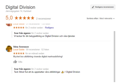 Digital Division visning på Google My Business